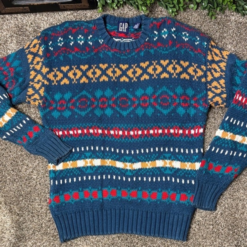 Vintage 90s y2k GAP FAIR ISLE NORDIC Style HEAVY Sweater Sz medium